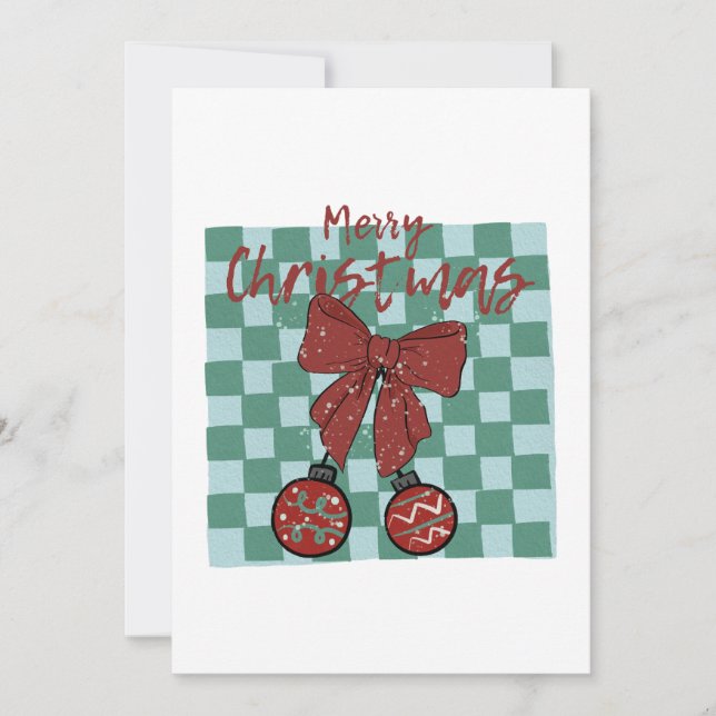 Invitación Merry Christmas Red Bow Ornaments Design (Anverso)
