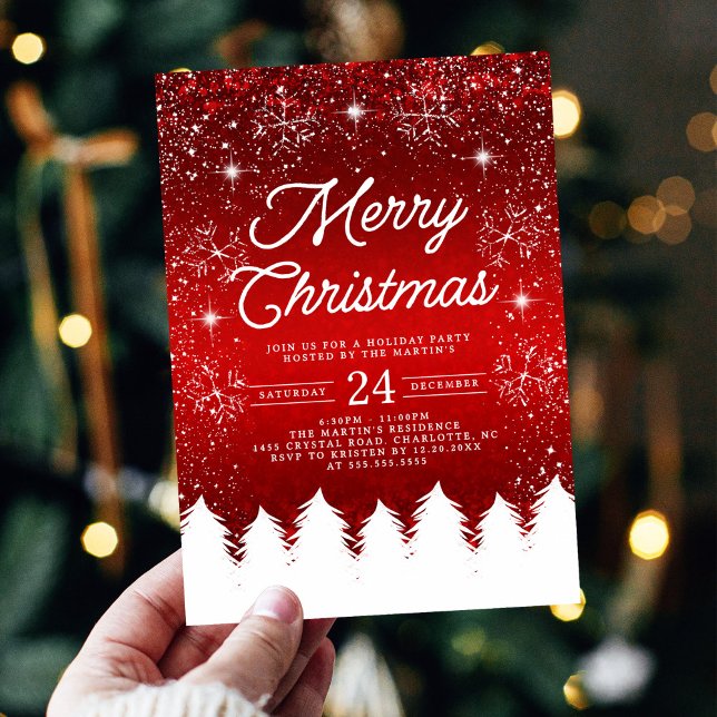 Invitación Merry Christmas Red & White Snowflakes Party  (Subido por el creador)