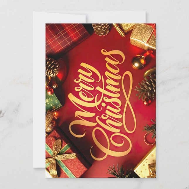 Invitación  "Merry Christmas" Schrift mit Geschenken & Zapfen (Anverso)