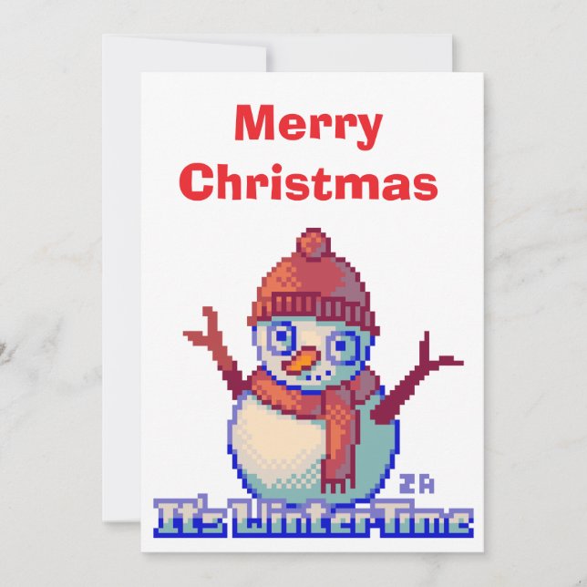Invitación Merry Christmas Snowman Pixel Art (Anverso)