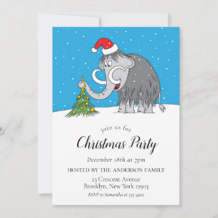 Invitación Merry Christmas Tree Cute Santa Hat Mammoth Fiesta