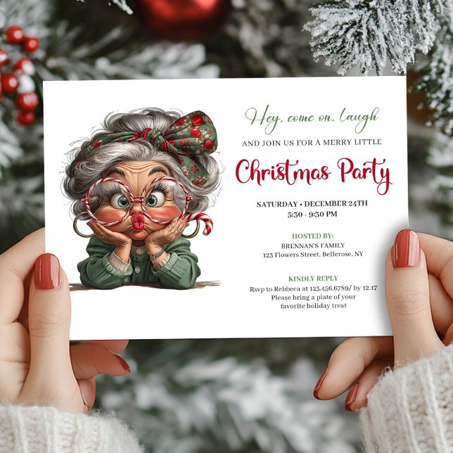Invitación Merry Comic Grandma Christmas Gathering Invitation (Merry Comic Grandma Christmas Gathering Invitation)