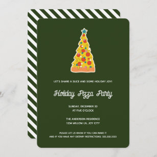 Invitación Merry Crustmas Navidades verdes Fiesta pizza