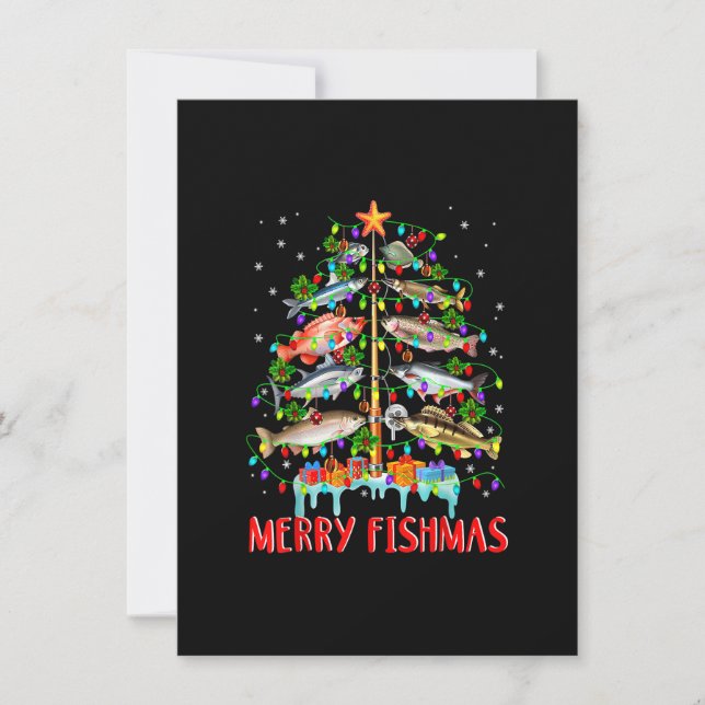 Invitación Merry Fishmas Christmas Tree Encende pescado Grati (Anverso)