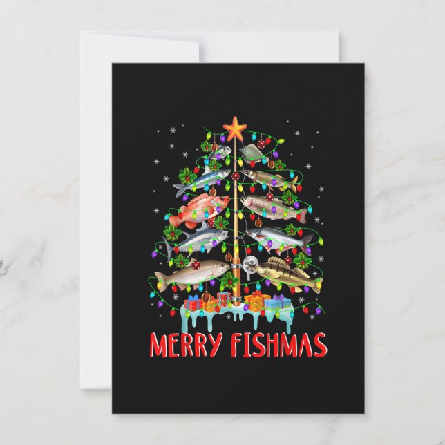 Invitación Merry Fishmas Divertido Árbol de Navidad Ilumina F (Anverso)