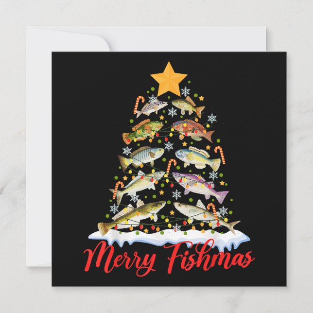 Invitación Merry Fishmas Divertido Árbol de Navidad Ilumina F (Anverso)