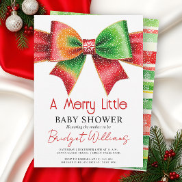 Invitación Merry Little Baby shower bow, snowflakes Christmas