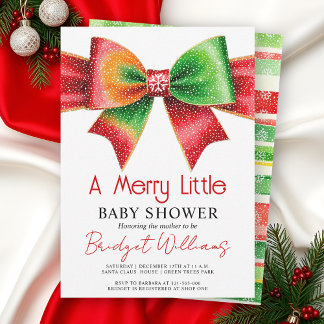 Invitación Merry Little Baby shower bow, snowflakes Christmas
