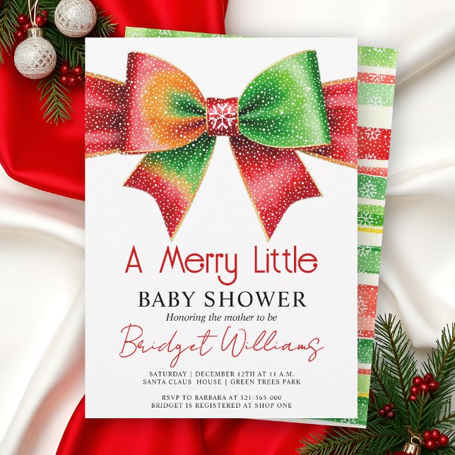 Invitación Merry Little Baby shower bow, snowflakes Christmas (Subido por el creador)