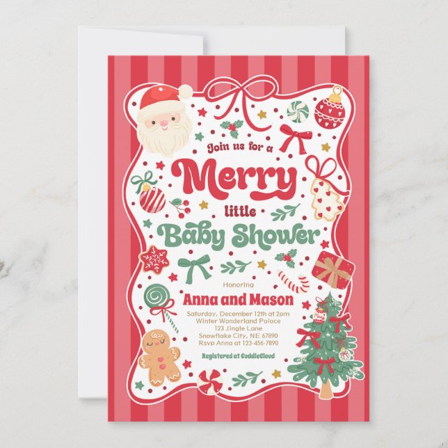 Invitación Merry Little Baby Shower Christmas Coquette Bow  (Anverso)