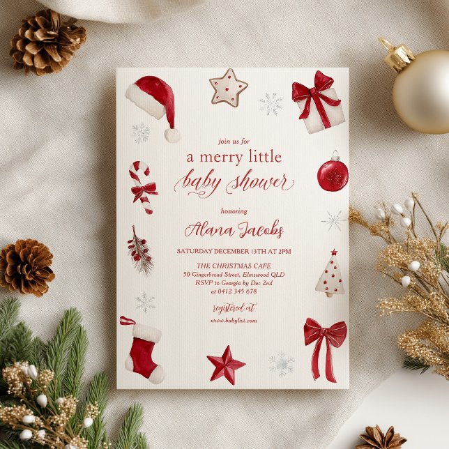 Invitación Merry Little Baby Shower Christmas Festive  (Merry little Baby Shower! Christmas themed Baby Shower Invitation)