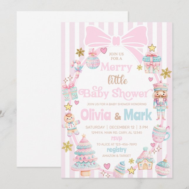 Invitación Merry little baby shower Christmas invitation. (Anverso / Reverso)