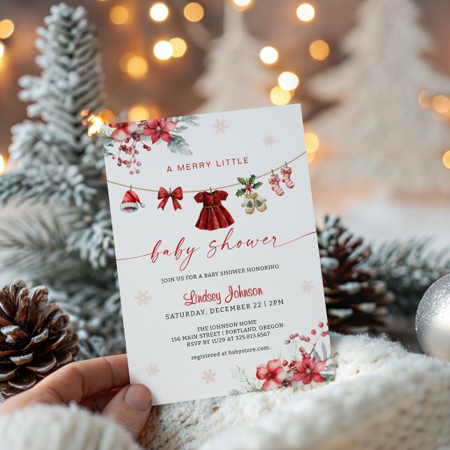 Invitación Merry Little Baby Shower Clothesline Baby Girl (Subido por el creador)