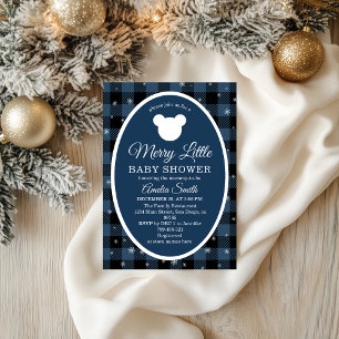 Invitación Merry Little Baby Shower Cuadros de Invierno Azul