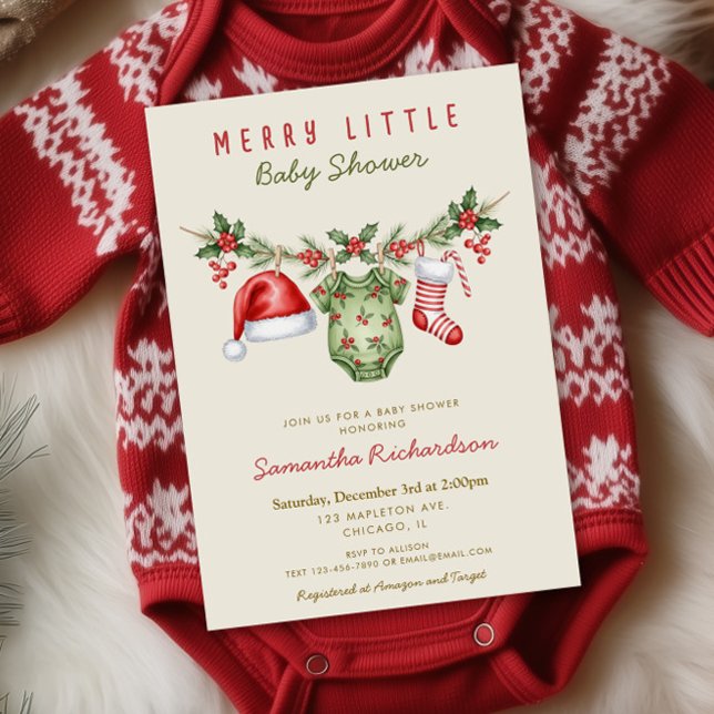 Invitación Merry little baby shower cute baby shower clothes (Subido por el creador)