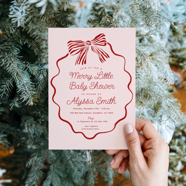 Invitación Merry Little Baby Shower Invitation with Red Bow (Subido por el creador)