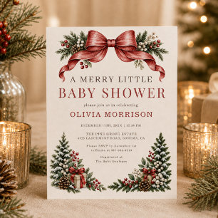 Invitación Merry Little Baby Shower Lazo Rojo 