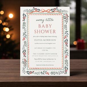 Invitación Merry Little Baby Shower Lazo Rojo Navidad