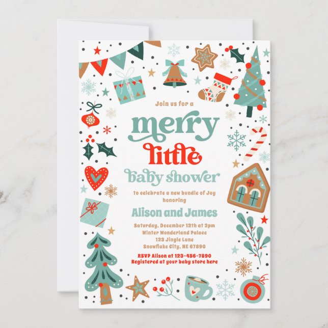 Invitación Merry Little Baby Shower Navidades Baby Shower (Anverso)