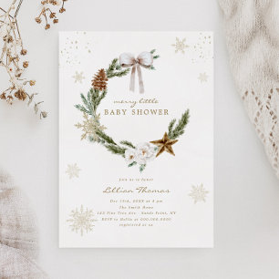 Invitación Merry Little Baby Shower Neutral Bow Wreath