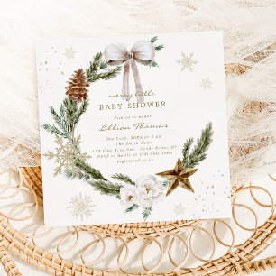 Invitación Merry Little Baby Shower Neutral Wreath