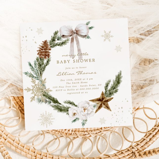 Invitación Merry Little Baby Shower Neutral Wreath (Subido por el creador)