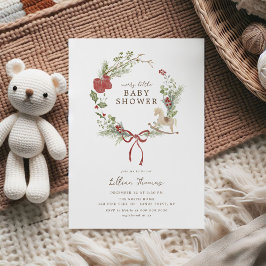 Invitación Merry Little Baby Shower Red Bow Wreath