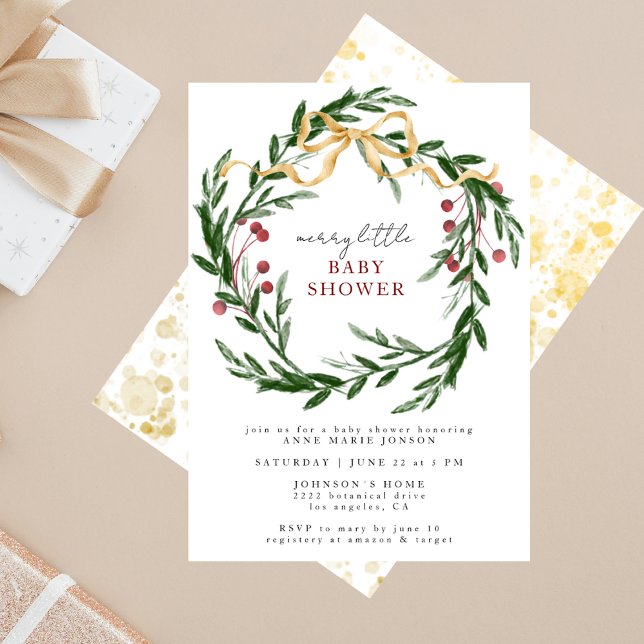 Invitación Merry Little Baby Shower Winter Botanical & Gold (Subido por el creador)