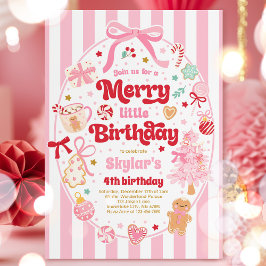 Invitación Merry Little Birthday Party Christmas Coquette Bow