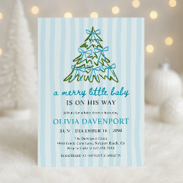 Invitación Merry Little Blue Bow Christmas Boy Baby Shower