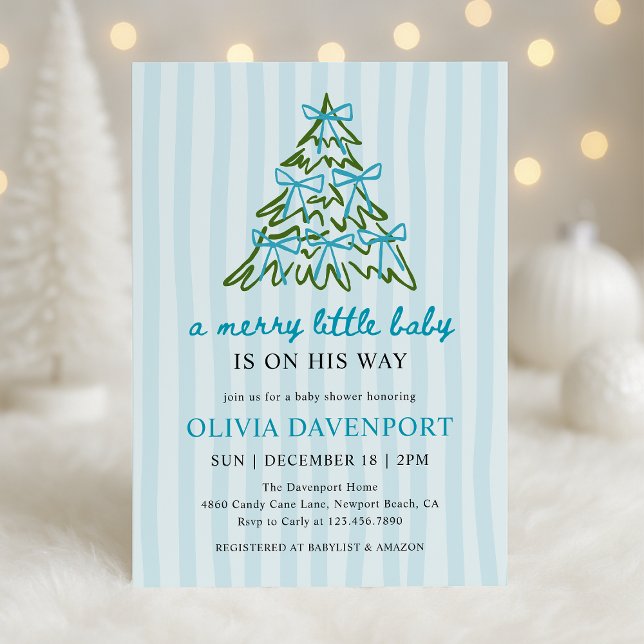Invitación Merry Little Blue Bow Christmas Boy Baby Shower (Subido por el creador)