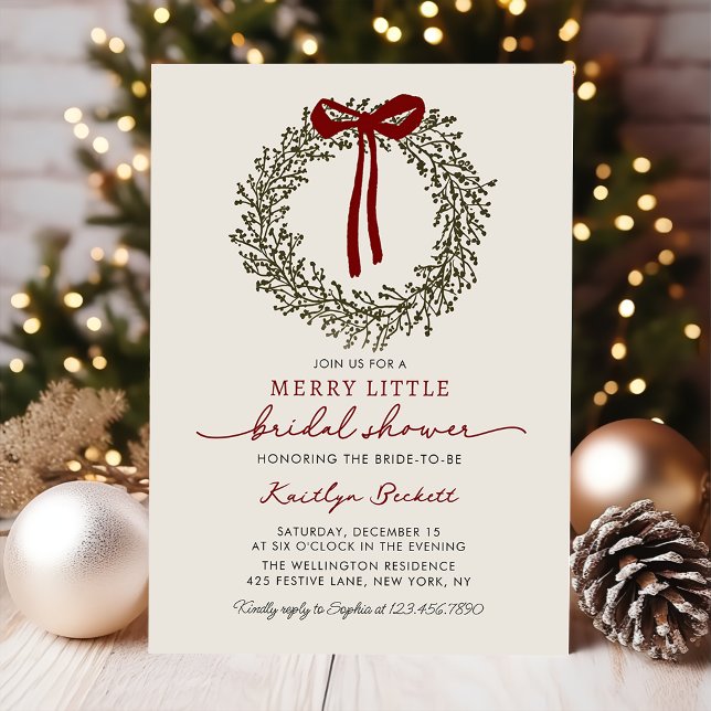 Invitación Merry Little Bow Christmas Wreath Bridal Shower (Subido por el creador)