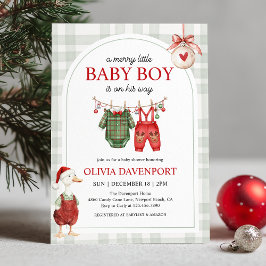 Invitación Merry Little Boy Goose Christmas Baby Shower