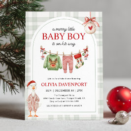 Invitación Merry Little Boy Goose Christmas Baby Shower