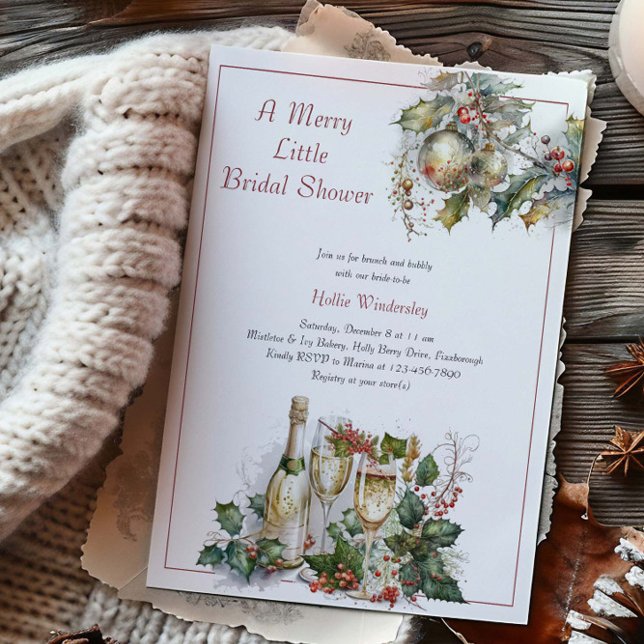 Invitación Merry Little Bridal Shower Holly Brunch y Bubbly (Christmas themed Merry Little Bridal Shower Invitation by Darling & May)
