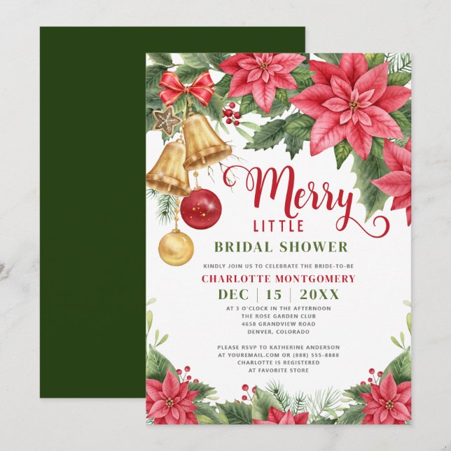 Invitación Merry Little Bridal Shower Navidades Poinsettia (Anverso / Reverso)