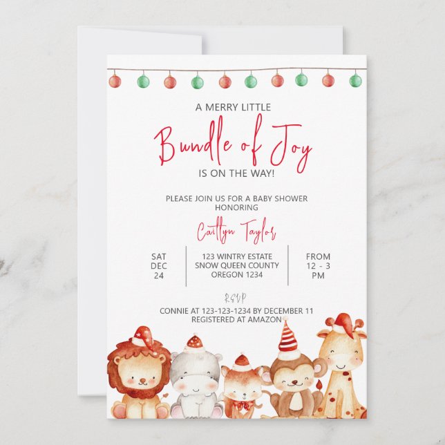 Invitación Merry Little Bundle of Joy, Navidades Baby Shower (Anverso)