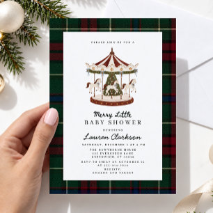 Invitación Merry Little Carousel Tartan Baby Shower 