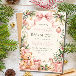 Invitación Merry Little Christmas Baby Shower Oso de Peluche
