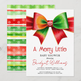 Invitación Merry Little Christmas Baby shower red, green bow
