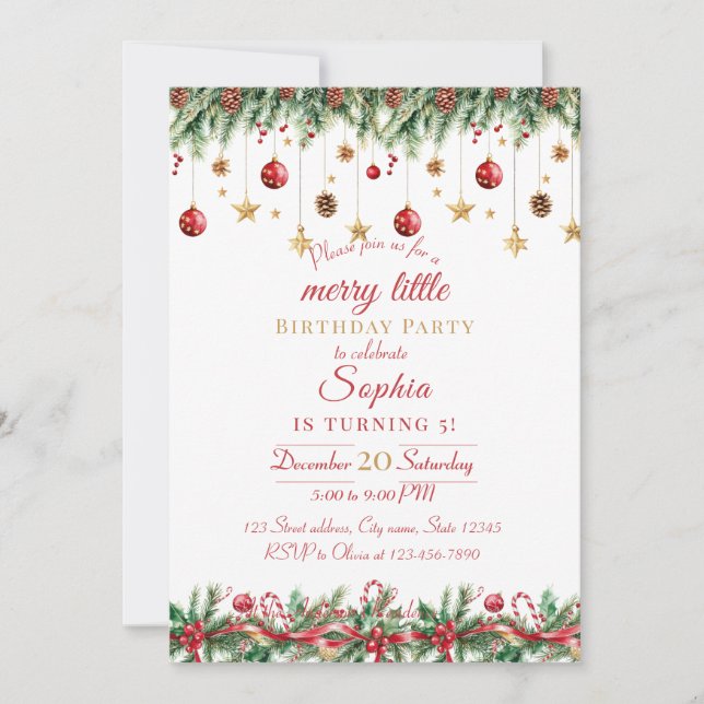 Invitación Merry Little Christmas Birthday Invitation (Anverso)