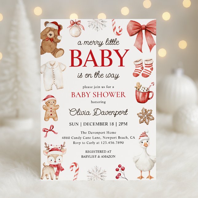 Invitación Merry Little Christmas Festive Winter Baby Shower (Subido por el creador)