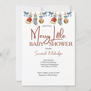 Invitación Merry Little Christmas Fiesta de Bebé Rojo y Azul