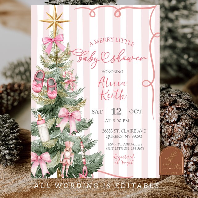 Invitación Merry Little Christmas Girl Baby Shower  (Subido por el creador)