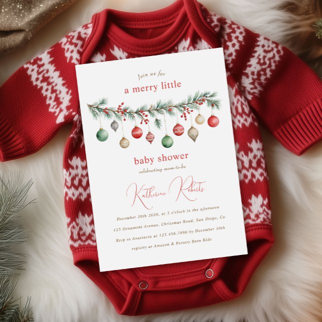 Invitación Merry Little Christmas Ornaments Baby Shower (Subido por el creador)