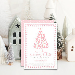 Invitación Merry Little Christmas Tree Pink Baby Shower