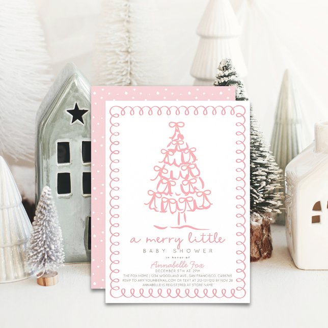 Invitación Merry Little Christmas Tree Pink Baby Shower (Subido por el creador)