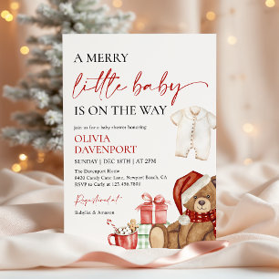 Invitación Merry Little Christmas Winter Bear Baby Shower