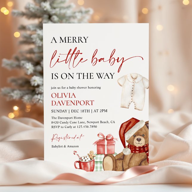 Invitación Merry Little Christmas Winter Bear Baby Shower (Subido por el creador)