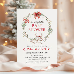 Invitación Merry Little Christmas Winter Reindeer Baby Shower